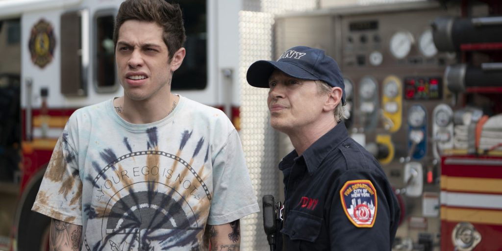 (from left) Scott Carlin (Pete Davidson) and Papa (Steve Buscemi) in The King of Staten Island, directed by Judd Apatow.