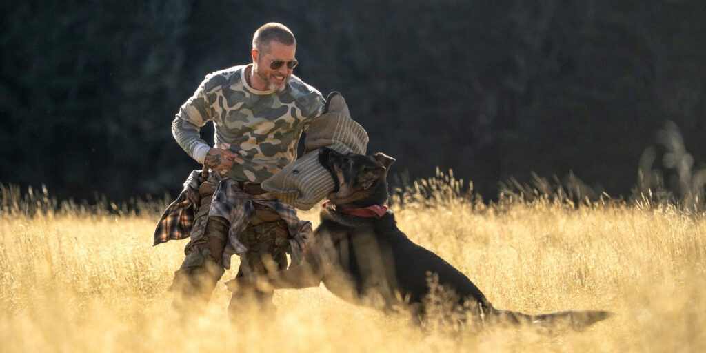 James Belmont (Brad Pitt) and Odin in Heart of the Beast from Paramount Pictures.