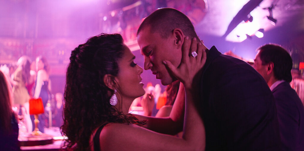 MAGIC MIKE'S LAST DANCE

 Copyright: © 2023 Warner Bros. Entertainment Inc. All Rights Reserved.

 Photo Credit: Courtesy of Warner Bros. Pictures

 Caption: (L-r) SALMA HAYEK PINAULT as Maxandra Mendoza and CHANNING TATUM as Mike Lane in Warner Bros. Pictures musical comedy “MAGIC MIKE’S LAST DANCE,” a Warner Bros. Pictures release.