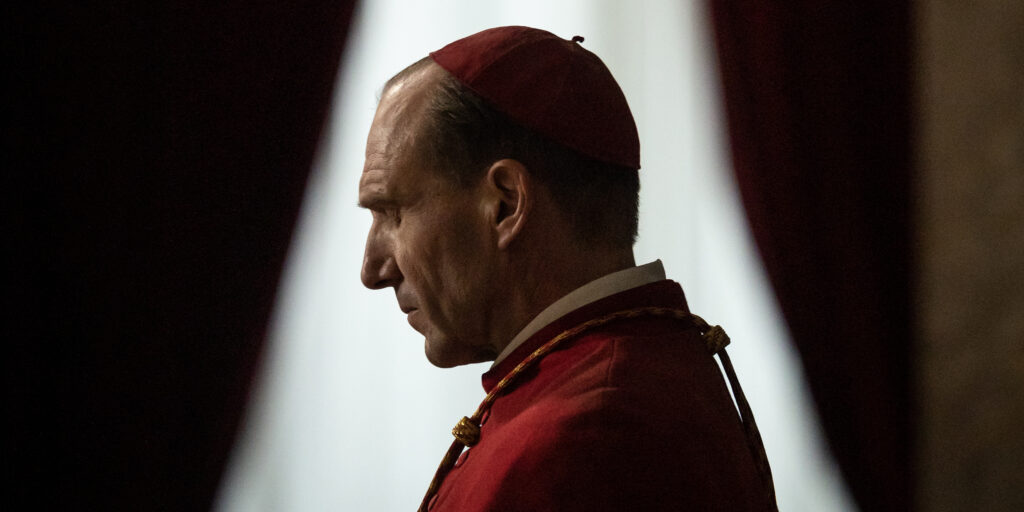 Ralph Fiennes stars as Cardinal Lawrence in director Edward Berger's CONCLAVE, a Focus Features release. Credit: Philippe Antonello/Focus Features ©2024 All Rights Reserved.